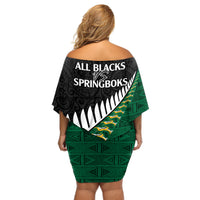 South Africa and Aotearoa Rugby Off Shoulder Short Dress Springboks Black Fern Maori Vibe LT9 - Polynesian Pride