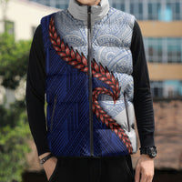Ula Fala Red Samoa Chief Sleeveless Puffer Jacket Samoan Art Black Tribal
