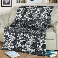Black Hawaiian Tapa Tribal Hibiscus Blanket