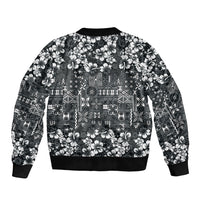 Black Hawaiian Tapa Tribal Hibiscus Bomber Jacket