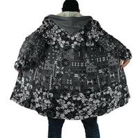 Black Hawaiian Tapa Tribal Hibiscus Cloak