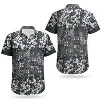 Black Hawaiian Tapa Tribal Hibiscus Couples Matching Long Sleeve Bodycon Dress and Hawaiian Shirt