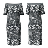 Black Hawaiian Tapa Tribal Hibiscus Couples Matching Puletasi and Hawaiian Shirt