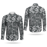 Black Hawaiian Tapa Tribal Hibiscus Couples Matching Puletasi and Long Sleeve Button Shirt