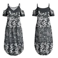 Black Hawaiian Tapa Tribal Hibiscus Couples Matching Summer Maxi Dress and Hawaiian Shirt