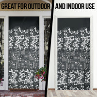 Black Hawaiian Tapa Tribal Hibiscus Door Cover