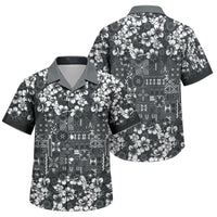Black Hawaiian Tapa Tribal Hibiscus Family Matching Off Shoulder Maxi Dress and Hawaiian Shirt