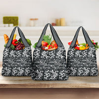 Black Hawaiian Tapa Tribal Hibiscus Grocery Bag