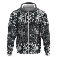 Black Hawaiian Tapa Tribal Hibiscus Hoodie