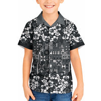 Black Hawaiian Tapa Tribal Hibiscus Kid Hawaiian Shirt