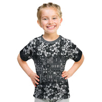 Black Hawaiian Tapa Tribal Hibiscus Kid T Shirt