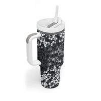 Black Hawaiian Tapa Tribal Hibiscus Tumbler With Handle