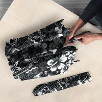 Black Hawaiian Tapa Tribal Hibiscus Umbrella