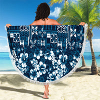 Blue Hawaiian Tapa Tribal Hibiscus Beach Blanket