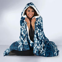 Blue Hawaiian Tapa Tribal Hibiscus Hooded Blanket
