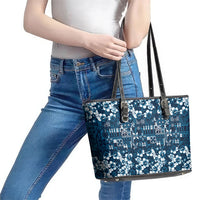 Blue Hawaiian Tapa Tribal Hibiscus Leather Tote Bag