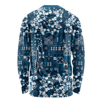 Blue Hawaiian Tapa Tribal Hibiscus Long Sleeve Shirt