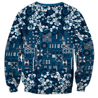 Blue Hawaiian Tapa Tribal Hibiscus Sweatshirt