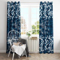 Blue Hawaiian Tapa Tribal Hibiscus Window Curtain