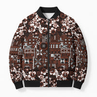 Burgundy Hawaiian Tapa Tribal Hibiscus Bomber Puffer Jacket
