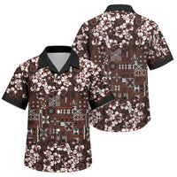 Burgundy Hawaiian Tapa Tribal Hibiscus Family Matching Off Shoulder Short Dress and Hawaiian Shirt