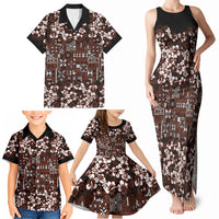 Burgundy Hawaiian Tapa Tribal Hibiscus Family Matching Tank Maxi Dress and Hawaiian Shirt