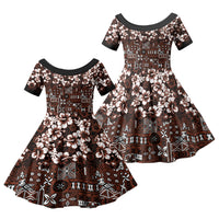 Burgundy Hawaiian Tapa Tribal Hibiscus Family Matching Tank Maxi Dress and Hawaiian Shirt
