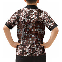 Burgundy Hawaiian Tapa Tribal Hibiscus Kid Hawaiian Shirt