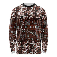 Burgundy Hawaiian Tapa Tribal Hibiscus Long Sleeve Shirt