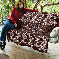 Burgundy Hawaiian Tapa Tribal Hibiscus Quilt