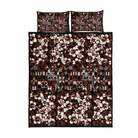 Burgundy Hawaiian Tapa Tribal Hibiscus Quilt Bed Set