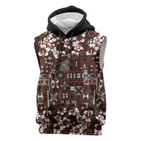 Burgundy Hawaiian Tapa Tribal Hibiscus Sleeveless Hoodie