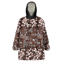 Burgundy Hawaiian Tapa Tribal Hibiscus Wearable Blanket Hoodie