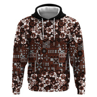 Burgundy Hawaiian Tapa Tribal Hibiscus Zip Hoodie