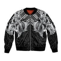 Aotearoa Kowhaiwhai Poutama Black Motif Bomber Jacket