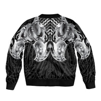 Aotearoa Kowhaiwhai Poutama Black Motif Bomber Jacket