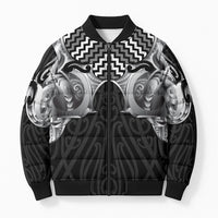 Aotearoa Kowhaiwhai Poutama Black Motif Bomber Puffer Jacket LT9 Unisex Black - Polynesian Pride