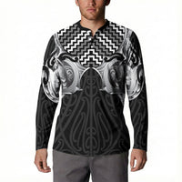 Aotearoa Kowhaiwhai Poutama Black Motif Button Sweatshirt