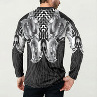 Aotearoa Kowhaiwhai Poutama Black Motif Button Sweatshirt