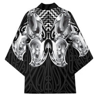 Aotearoa Kowhaiwhai Poutama Black Motif Kimono LT9 - Polynesian Pride