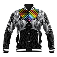 Aotearoa Kowhaiwhai Poutama Rainbow Motif Baseball Jacket LT9 Unisex Rainbow - Polynesian Pride