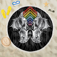 Aotearoa Kowhaiwhai Poutama Rainbow Motif Beach Blanket LT9 One Size 150cm Rainbow - Polynesian Pride