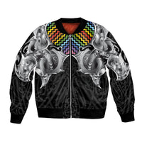 Aotearoa Kowhaiwhai Poutama Rainbow Motif Bomber Jacket
