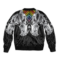 Aotearoa Kowhaiwhai Poutama Rainbow Motif Bomber Jacket