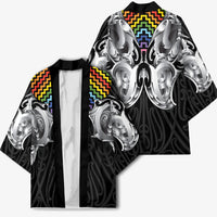 Aotearoa Kowhaiwhai Poutama Rainbow Motif Kimono LT9 - Polynesian Pride