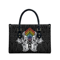 Aotearoa Kowhaiwhai Poutama Rainbow Motif Leather Bag