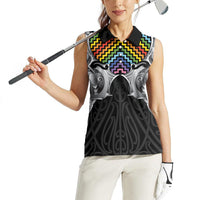 Aotearoa Kowhaiwhai Poutama Rainbow Motif Women Sleeveless Polo Shirt LT9 - Polynesian Pride