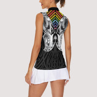 Aotearoa Kowhaiwhai Poutama Rainbow Motif Women Sleeveless Polo Shirt LT9 - Polynesian Pride