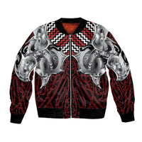 Aotearoa Kowhaiwhai Poutama Red Motif Bomber Jacket