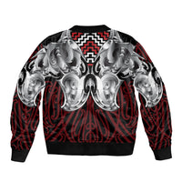 Aotearoa Kowhaiwhai Poutama Red Motif Bomber Jacket